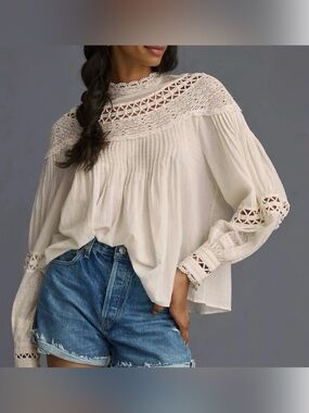 ANTHRO Let Me Be Lace Cream Women's Blouse